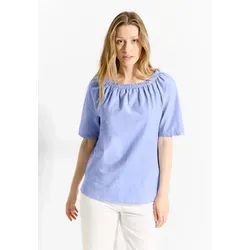 CECIL Damen B344627 Chambray Bluse - Blouse Blue, Large - Damenbluse aus reiner Baumwolle, ideal für den Sommer mit gerafftem Rundhals und seitlichen Schlitzen für optimalen Tragekomfort.
