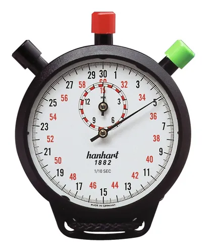 Hanhart Präzisions-Additions-Stoppuhr 1/10 - Sekunden 15 Minuten - Hochpräzise Stoppuhr mit 1/10-Sekunden-Genauigkeit, ideal für Sportler und Zeitmessungen in Wettkämpfen.