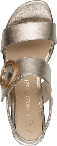 MARCO TOZZI Damen Sandale weich Klettverschluss Synthetik Blockabsatz 2-28219-44, Größe:37 EU, Farbe:Silber