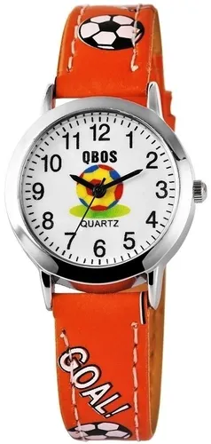 QBOS Armbanduhr Kinderuhr Fussball Uhr Lernuhr Quarzuhr Kunstlederband Orange