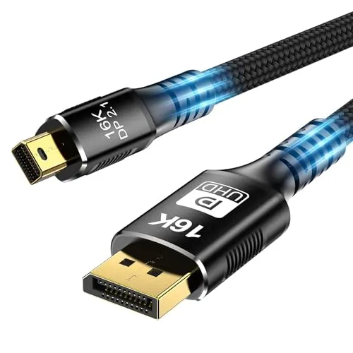 Reagle Mini DisplayPort auf DisplayPort 2.1 1M, Kabel, 80 Gbit/s, 16K 60Hz, 8K 120Hz, 4K 240Hz, bidirektional, HDR, DSC 1.2a, FreeSync, G-Sync, Thunderbolt 2 kompatibel