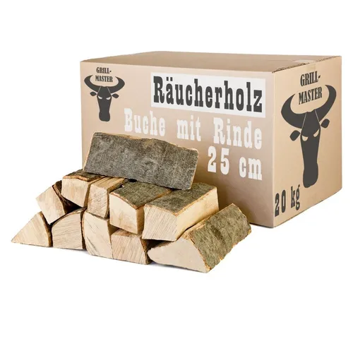 Grillmaster Kaminholz Räucherholz 20kg - 100% Buchenholz - Brennstoffe: Sortenreines Smoker Wood, kammergetrocknet mit weniger als 18% Restfeuchte für optimalen Rauchgeschmack. Ideal für Grill- und Räucherfreunde.
