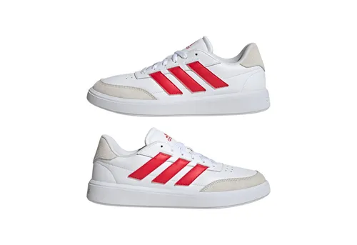adidas Herren Courtblock Shoes - Cloud White/Pure Ruby/Off White, 41 1/3 EU - Herren-Sneaker mit Gummi Cupsohle und regulärer Passform, ideal für Sport und Freizeit mit zusätzlichem Zehenschutz.