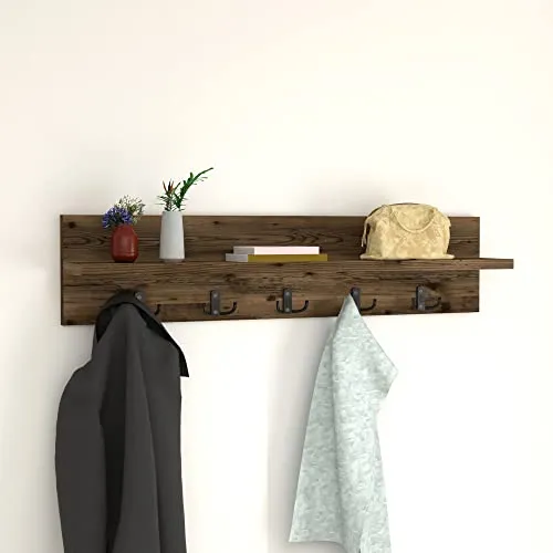 [en.casa] Wandgarderobe Hammarö mit 10 Haken - Wandgarderobe in Eiche-Optik, ideal für Flur oder Eingangsbereich, bietet 10 Haken und eine praktische Ablage für Jacken und Accessoires.