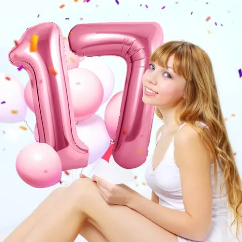 Geburtstag Deko zahlen luftballon 17 jahre | Folienballon Rosa - für 17. Geburtstagsdeko Männer Frauen Ballon Zahl Deko zum Geburtstag fliegt mit Helium 17.Geburtstagsparty 40