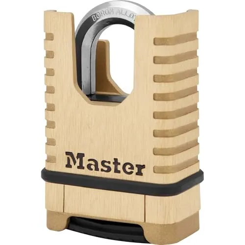 MASTER LOCK Hochleistungsvorhängeschloss M1177EURD – Rostbeständig und wasserfest - Zahlenschlösser für maximale Sicherheit im Außenbereich; massiver Messingkörper und robuster Borcarbid-Bügel bieten hervorragenden Korrosions- und Schnittschutz.