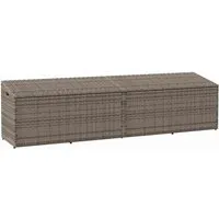 vidaXL Garten-Auflagenbox Grau 220x50x58 cm - Aufbewahrungsbox aus robustem Poly Rattan, ideal für die ordentliche Lagerung von Kissen und Decken im Freien, mit gasfederunterstütztem Deckel für sicheres Öffnen und Schließen.