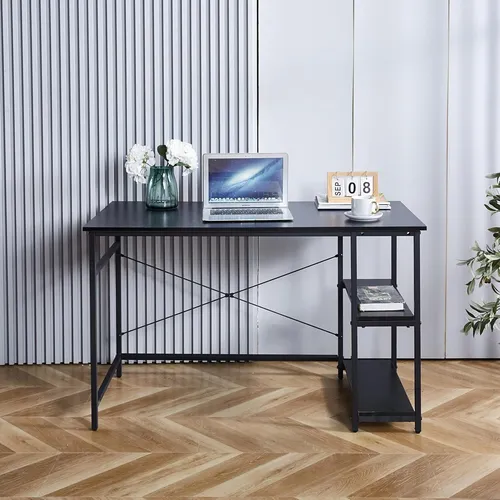 Mevsim Store Schreibtisch - Computertisch 120x60 cm - Schreibtisch aus robustem PB-Material mit stabilen Metallrahmen, ideal für Büro oder Wohnzimmer. Viel Stauraum durch seitliche Ablagen und Haken, perfekt für Arbeit und Hobbys.