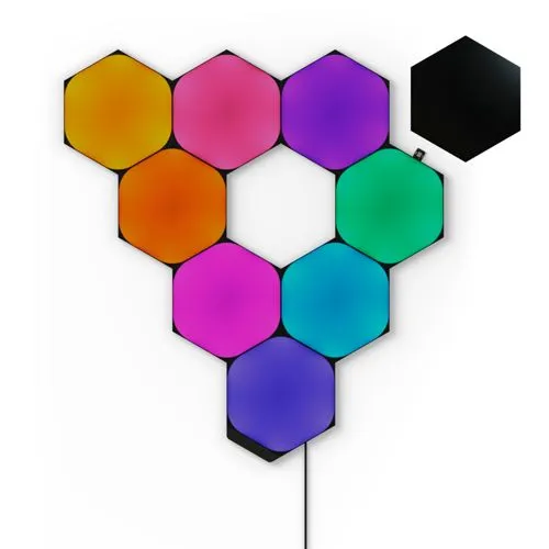 Nanoleaf Shapes Ultra Black Hexagon Starter Kit - Modulare WLAN LED-Panels mit 9 RGBW-Leuchten, über 16 Millionen Farben und Musik-Sync-Funktion für ein immersives Erlebnis in Ihrem Zuhause.