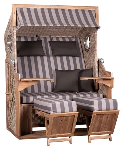 deVries Strandkorb greenline135xl - Halblieger Ostsee-Modell - Strandkorb für 2 Personen, mit verstellbarer Rückenlehne und 2 Nackenkissen. Optimal für entspannte Stunden am Strand oder im Garten.