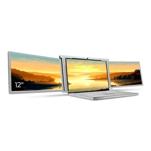 MISURA Dual Tragbarer Monitor 2X 12 Zoll - FullHD 1920x1080, IPS-Panel, 2X USB-C, Drehwinkel 360°, Unterstützung für Rückladung, Integrierter Ständer, Selbststehend