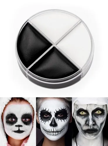 Kryolan GmbH Theaterschminke Schminke schwarz-weiß Make up 15ml Fasching Karnev, Voll deckende Cremeschminke auf Wachsbasis für Skelett, Pantomime, Ka