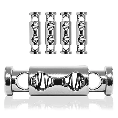 Kordel-Stopper Metall, Set aus 4 Stück, Kordel-Klemme, gerade Form (Doppel-Loch) für Seile, Jacken, Hand-Taschen, Farbe: Silber