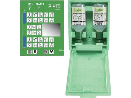 Plum Augendusche in Wandbox - Augenspülung: Staubgeschützte Wandstation für schnelle und effektive Augenspülung, ideal für staubige Produktionsbereiche. Einfach montierbar und gut sichtbar.