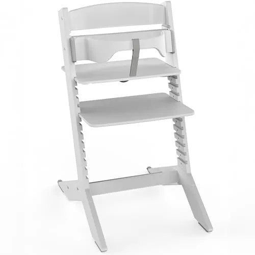 Geuther Kinderhochstuhl Holz Nala, mitwachsender Kinderstuhl I Ergonomischer Hochstuhl Baby bis Erwachsene, höhenverstellbar mit One-Click-System, Babystuhl belastbar bis 90g I Farbe Grau