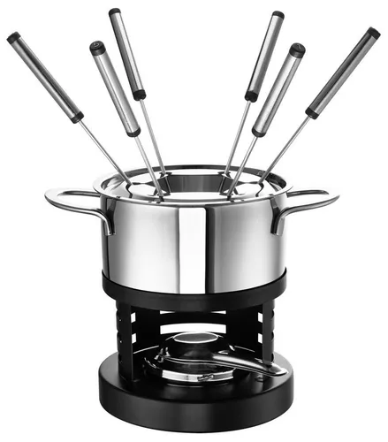 ROHE Germany 208291-16 Fabio Fondue, 16 cm - Fonduetopf aus hochwertigem Edelstahl, ideal für alle Herdarten, inklusive Induktion. Mit 6 Einlegegabeln und Spritzschutz für unbeschwerten Genuss.