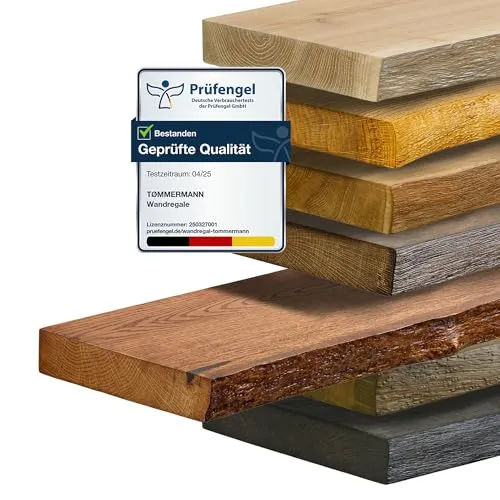tømmermann Wandregal Schweberegal massiv Eiche - Bücherregal Holz Regal mit Baumkante Hängeregal Regalbrett aus massivholz Wandboard deko Regal Wand Shelf | 70 cm breit Farbe Teak
