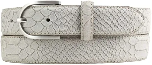 BELTINGER Damen-Gürtel mit Pythonprägung 3 cm | Leder-Gürtel für Damen 30mm Schlangen-Optik | Schlangen-Muster Python-Muster | Hellgrau 90cm