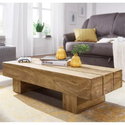 Lomadox Couchtisch aus Akazie Massivholz - Eleganter Couchtisch im Landhaus-Stil aus braunem Akazienholz, handgefertigt und einzigartig mit schöner Maserung. Ideal für Ihr Wohnzimmer, Maße: 120x45x30 cm.