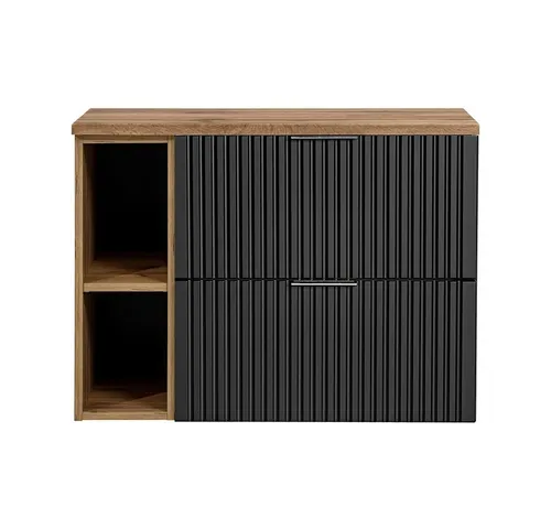 Lomadox Waschtisch-Unterschrank 80cm matt schwarz - Unterschrank fürs Bad mit gerillter Front und 2 Softclose-Auszügen, modernes Design und hochwertige, feuchtigkeitsresistente Oberflächen für langlebige Nutzung.