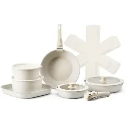 VEVOR Induktion Töpfe Pfannen Set (17-teilig) - Vielseitiges 17-teiliges Topf- und Pfannenset mit abnehmbarem Griff für platzsparende Lagerung, ideal für alle Herdarten und ausgestattet mit Antihaftbeschichtung für gesundes Kochen.