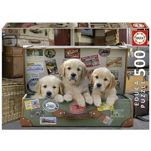 Educa - Puzzle 500 Teile Golden Retriever im Koffer