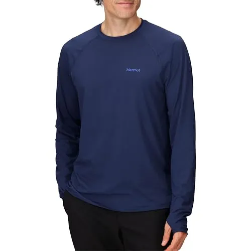 MARMOT Herren Windridge LS T-Shirt - Arctic Navy, XL - Activewear-Shirt aus 100% recyceltem Repreve-Polyester, atmungsaktiv und feuchtigkeitsableitend mit UV-Schutzfaktor 50 für optimalen Komfort und Schutz bei Outdoor-Aktivitäten.