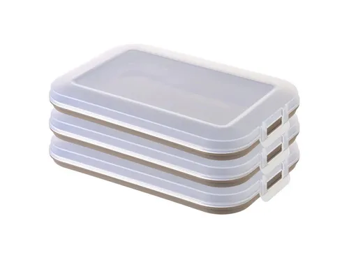 Engelland Frischhaltedose Aufschnittdosen für den Kühlschrank, Aufschnittboxen, PP-Kunststoff, BPA-frei, (Vorteils-Set, 3-tlg., mit transparentem Deckel), stapelbar, platzsparend, Ordnung im Kühlschrank, Organizer, Stapelbox