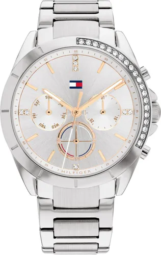 Tommy Hilfiger 1782384 Damenuhr - Armbanduhren für Damen, stilvolle Modeuhr mit elegantem silbernen Zifferblatt und nur 9 mm Gehäusedicke, perfekt für jeden Anlass.