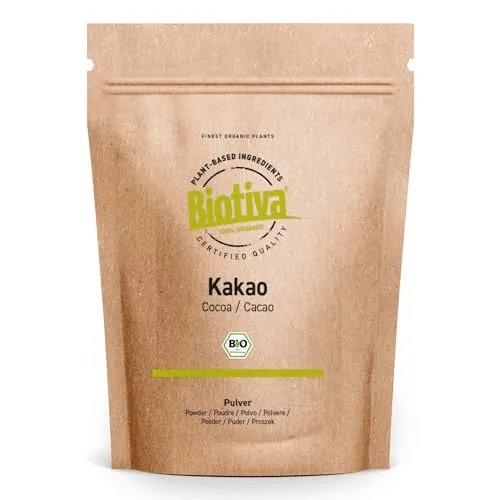 Biotiva Kakao Pulver stark entölt Bio 1000 g - Bio Kakao Pulver, stark entölt und perfekt für gesunde Backrezepte, enthält wertvolle Antioxidantien und ist ideal für Schokoladenliebhaber.