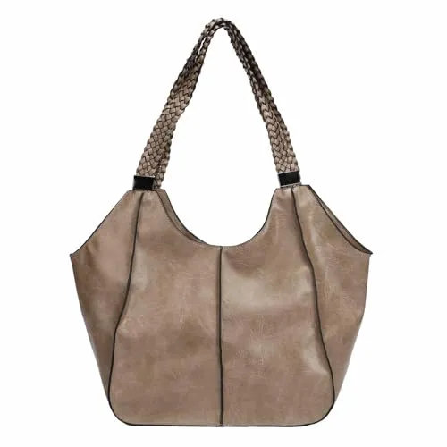 OBC Damen XXL Schultertasche in Taupe - Geräumige Umhängetasche (40x30x18 cm) für stilvolle Auftritte im Alltag. Ideal für Arbeit und Wochenendausflüge – vereint elegantes Design mit hoher Funktionalität.