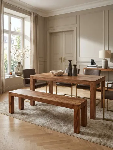 KADIMA DESIGN Esszimmer Sitzbank MUMBAI aus Massiv-Holz - Sitzbank aus hochwertigem Sheesham-Holz, handgefertigt und einzigartig. Ideal für Ess- und Küchenbereich, platzsparend mit 250 kg Tragkraft.