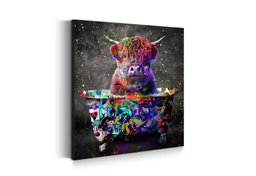 Artedinoi Leinwandbild Stier in Badewanne Street Art Leinwandbild Wandbild Kunst XXL Deko