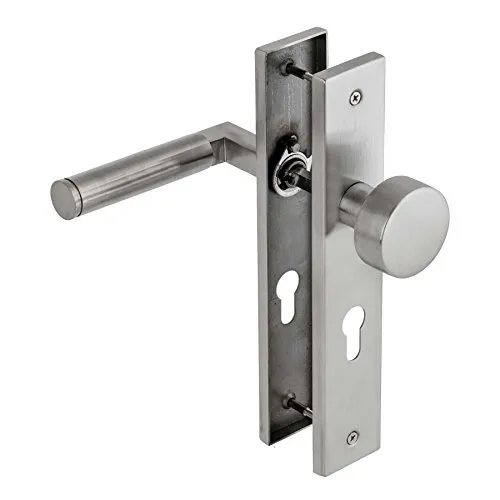 ck-türbeschläge Langschild Bauhaus | Wechselgarnitur 72 mm Abstand | V2A Edelstahl matt | festdrehbar gelagert & Rückholfeder | nach Gropius & Meyer 1922/1923 (rechts)