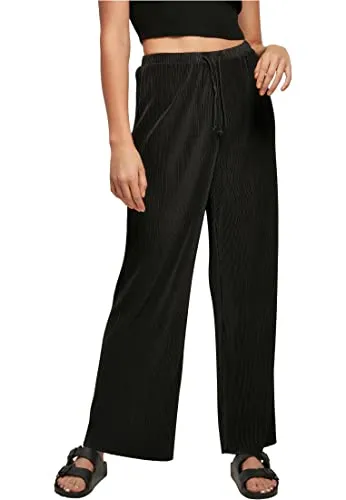 Urban Classics Ladies Plisse Hose Schwarz - S - Sonstige Hosen für Damen, modische Plisse Hose mit hohem Bund und Kordelzug für eine bequeme Passform und einen trendigen Look.