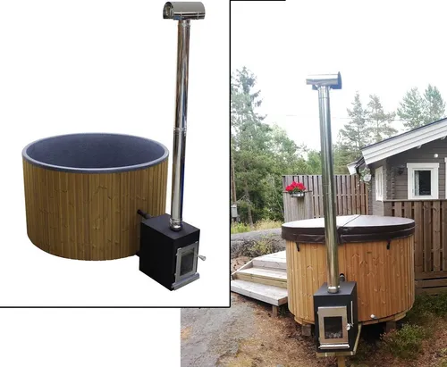 Hot Tub 180cm Set montiert mit Holzofen und Polyethylen Wanne