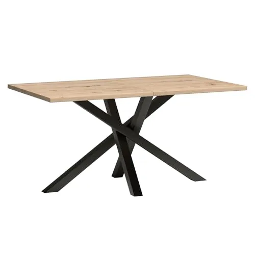 Lomadox Ausziehbarer Esstisch 160-260 cm in Eiche mit schwarzem Gestell - Eleganter Esstisch aus hochwertiger Qualitätsspanplatte in Eiche, ausziehbar von 160 auf 260 cm. Stabiles Metallgestell und strapazierfähige Oberflächen sorgen für Langlebigkeit und Stil in Ihrem Essbereich.