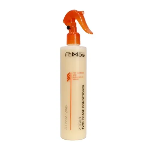 FemMas Bi-Phase Arganöl Leave In Conditioner Sprühkur 320ml I 2 Phasen Feuchtigkeitsspray I Haarpflege-Spray ohne Ausspülen I für gefärbte und aufgehellte Haare I Anti-Frizz Detangler Haar-Kur