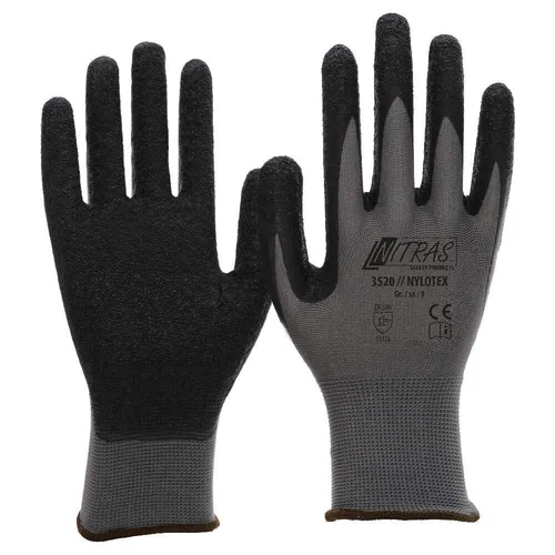 Nylotex 3520 Nylon-Latexhandschuhe - 12 Paar Größe 10 XL Grau - Arbeitshandschuhe, langlebig und griffig für Mechaniker, wiederverwendbar und ideal für vielseitige Einsätze im Handwerk.