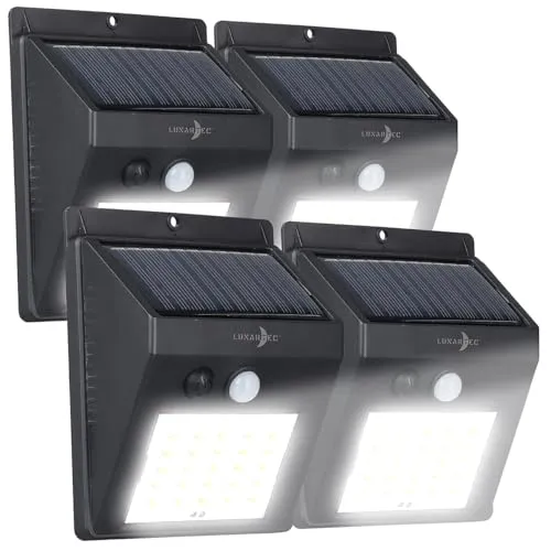 Lunartec Solarstrahler 4er-Set mit Bewegungsmelder - Strahler & Flutlichter: Netzunabhängig mit 100 Lumen Helligkeit, ideal für Außenbereiche wie Haustür oder Garten. Automatisches Licht bei Bewegung dank PIR-Sensor und spritzwassergeschützt (IP44).