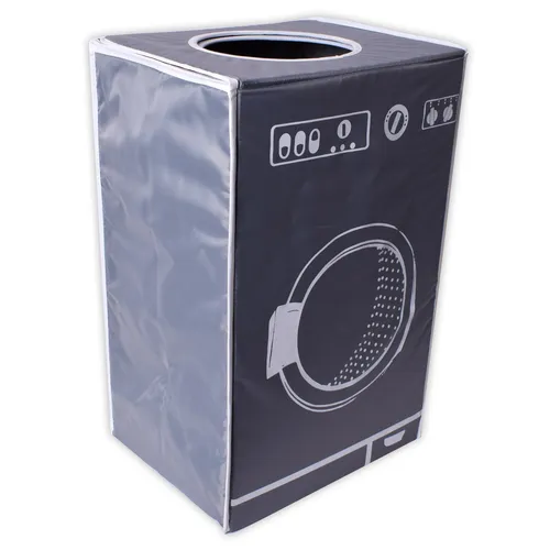 TE-Trend Wäschesortierer 50 l Wäschekorb textile Wäschebox grau mit Deckel (mit integriertem Deckel), faltbar, mit Abwurföffnung im Deckel