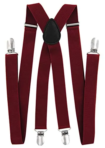 axy Hosenträger für Herren breit 2,5 cm in X-Form mit 4 Hosenträger Clips extra stark längenverstellbar 25mm (Weinrot)