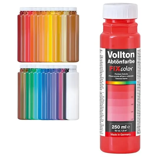 PUFAS decotric FIXcolor Bunte Abtönfarbe Signalrot - 250 ml I Dispersionsfarbe für dekorative Anstriche und wasserbasierten Materialien I Hohe Farbkraft & Ergiebigkeit