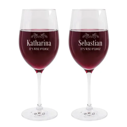 Herz & Heim® Weingläser im 2er Set für Paare | Gravur - IT'S WINE O'CLOCK -