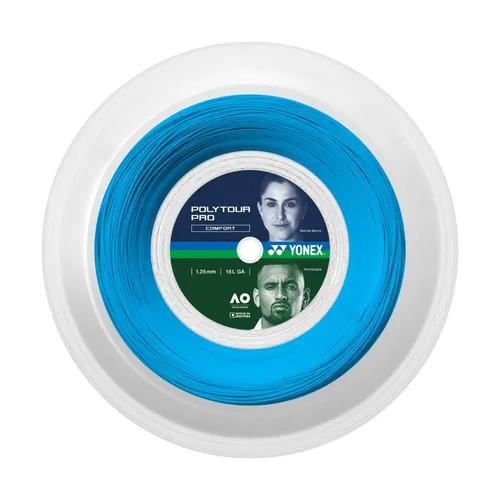 Yonex Tennissaite Poly Tour Pro 1.30mm - Blau, 200m Rolle - Hoch haltbare Polyestersaite für mehr Ballgriff und Power, ideal für Spieler, die Komfort und Leistung suchen. Jetzt auch von Topspielern wie Maria Kirilenko verwendet.
