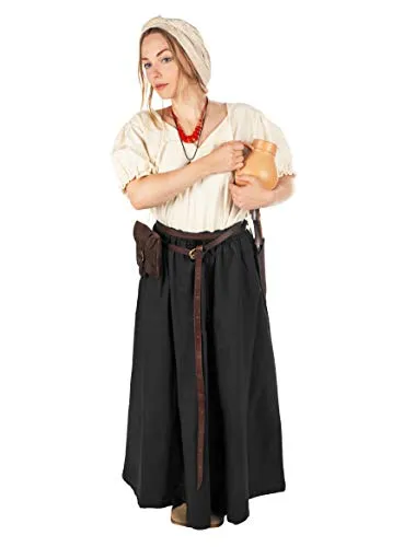 Andracor Mittelalter Rock Amala - XL, Schwarz - Weit ausgestellter Damenrock mit elastischem Bund, ideal für Mittelaltermärkte und LARP, aus 100 % Baumwolle in Leinenoptik hochwertig verarbeitet.