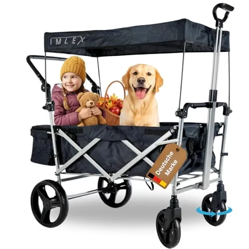 IMLEX IM-9002 Bollerwagen faltbar mit Dach Anthrazit in grau von IMLEX