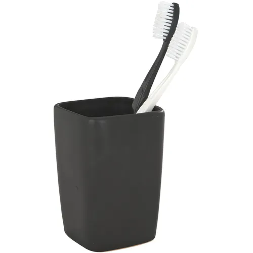 Wenko Zahnputzbecher Faro - Eleganter Keramikbecher in Schwarz - Zahnbürstenhalter aus hochwertiger Keramik im modernen, eckigen Design. Perfekt für ein stilvolles Badezimmer mit kompakten Maßen (7,3 x 10,5 x 7,3 cm).