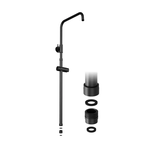 JOHO Höheverstellbare Duschstange mit Handbrausehalter Duschhalterung und Gewindeadapter, Edelstahl Duschsäule Wandstange Regendusche Rohr Schwarz