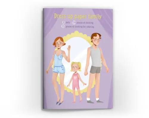 Junapack Anziehpuppen zum Ausschneiden Anziehpuppe aus Papier Papierpuppen-Spielbuch (6 Anziehpuppen/eine Familie aus Mama, Papa, Tochter, Sohn, Oma und Opa) mit Kleidungsstücken zum anziehen
